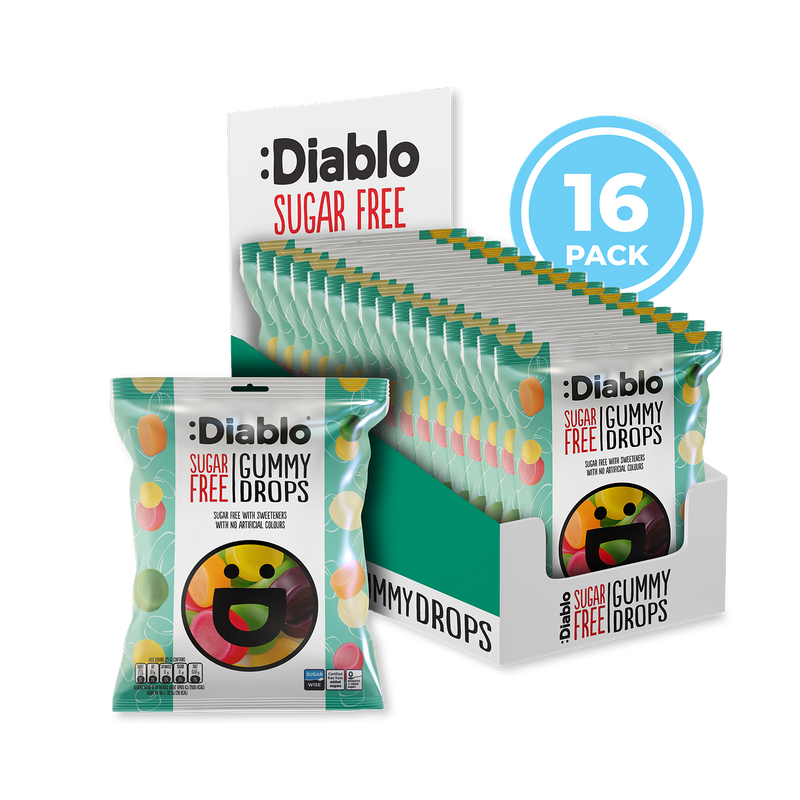 Diablo sugar free gummy drops 75g pack of 16 (British brand)
