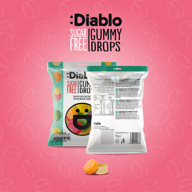 Diablo sugar free gummy drops 75g pack of 16 (British brand)
