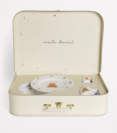 Harrods Marie-Chantal Manners Begin at Breakfast Bone China Crockery Suitcase Set- Buy online at McGrocer