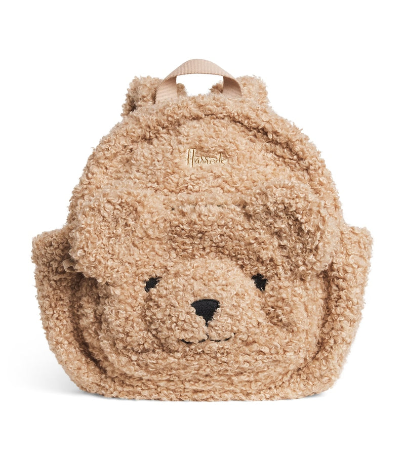 Harrods teddy backpack with recycled polyester fur, 34cm, imported from the UK