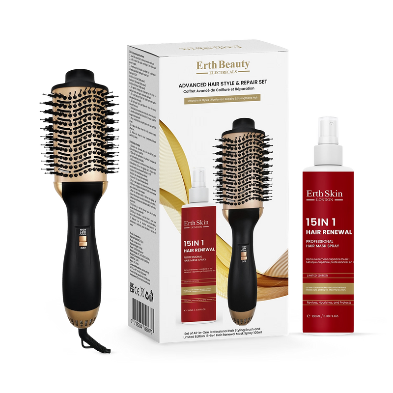Erth Skin London hair set brush and 100ml spray (British brand)
