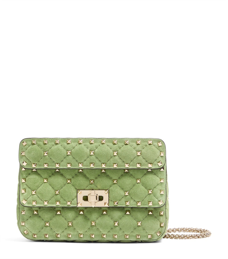 Valentino Garavani Rockstud Spike suede shoulder bag small, imported from the UK