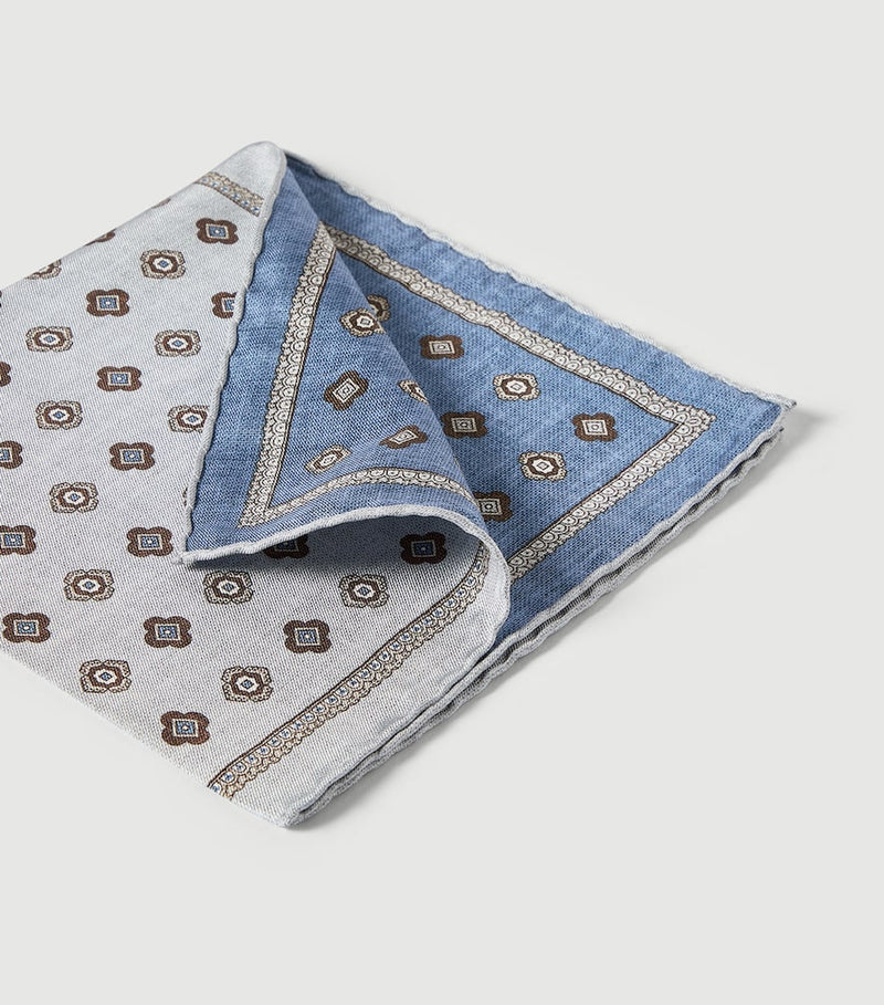 Brunello Cucinelli silk medallion pocket square 35cm, imported from the UK