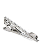 Tateossian rhodium-plated cubic zirconia halo tie clip, imported from the UK