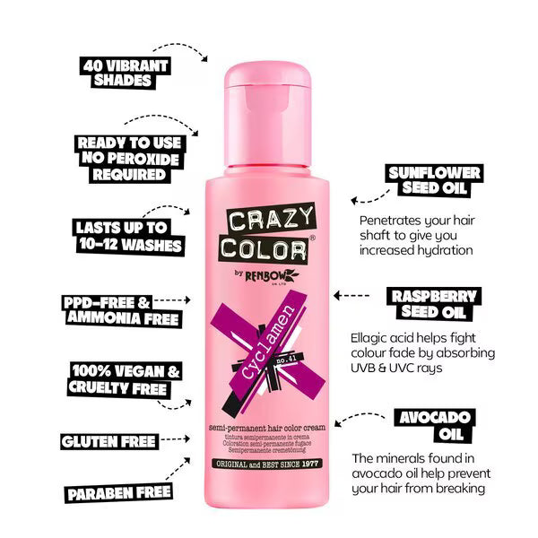 Crazy Color Semi Permanent Hair Dye Cyclamen 41 - British product
