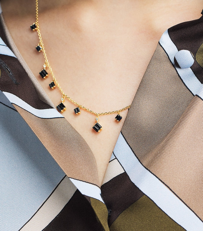 Suzanne Kalan Bold Cascade necklace black sapphire diamond 18k gold - British product