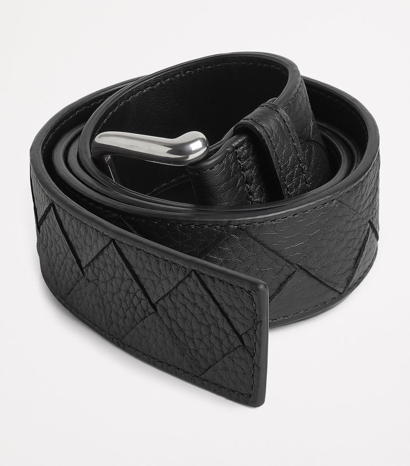 Bottega Veneta Intrecciato grained leather belt, UK version