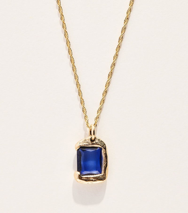 Bleue Burnham yellow gold sapphire pendant necklace, imported from the UK