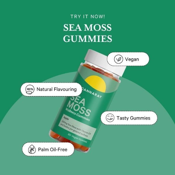 Cannaray sea moss gummies apple 60 count, UK version