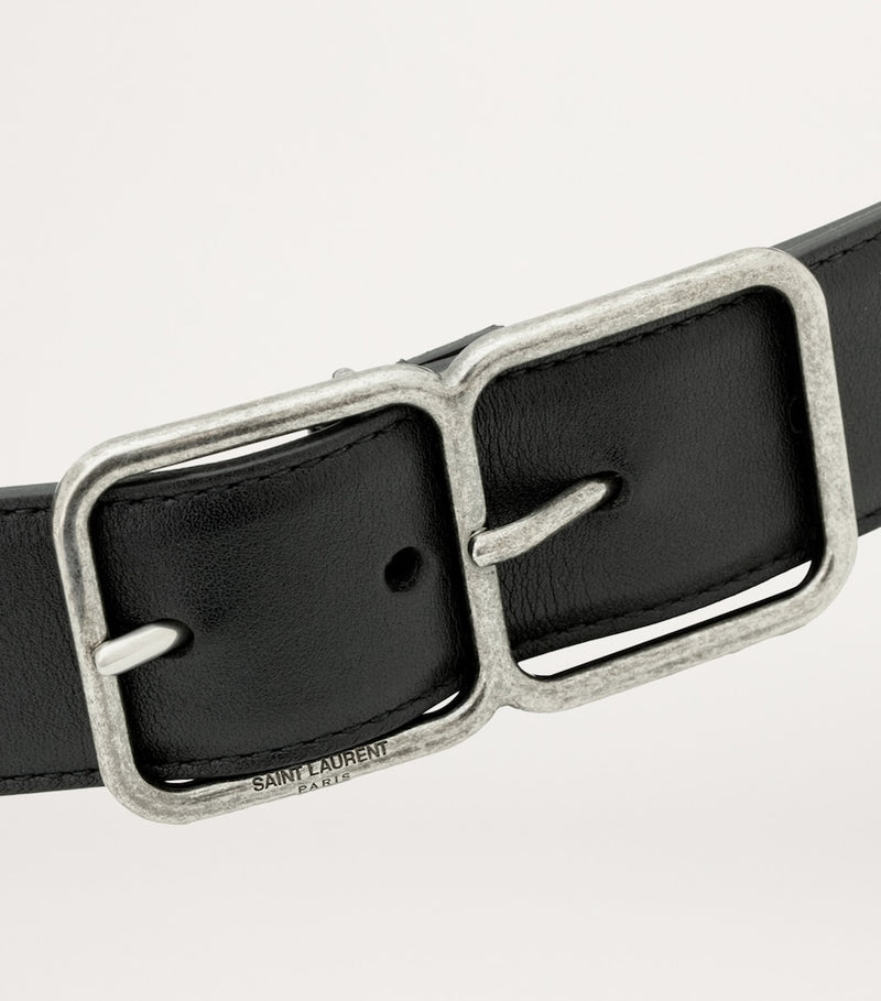 Saint Laurent Double Boucle Cadre leather belt 3.5cm, imported from the UK