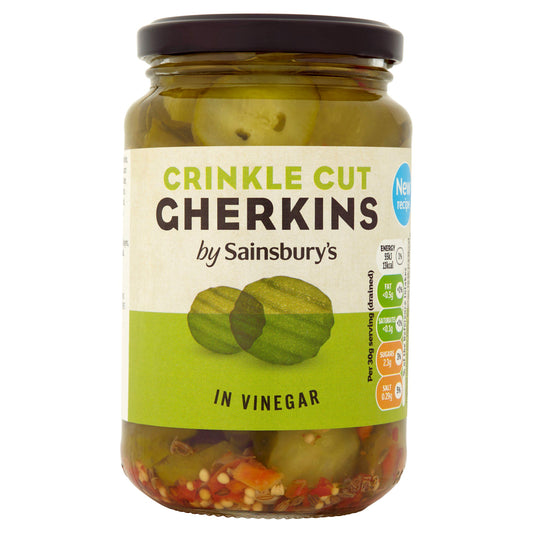 Sainsbury's Crinkle Gherkins in Vinegar 340g (180g*) Pickled food Sainsburys   