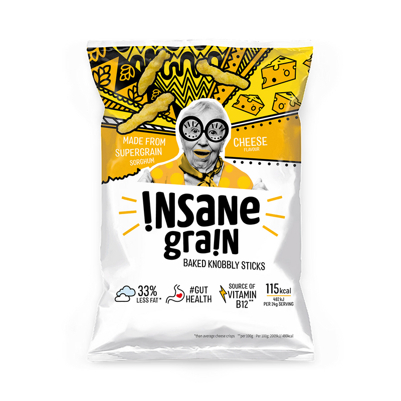 Insane Grain cheese baked knobbly sticks 24g, imported from the UK