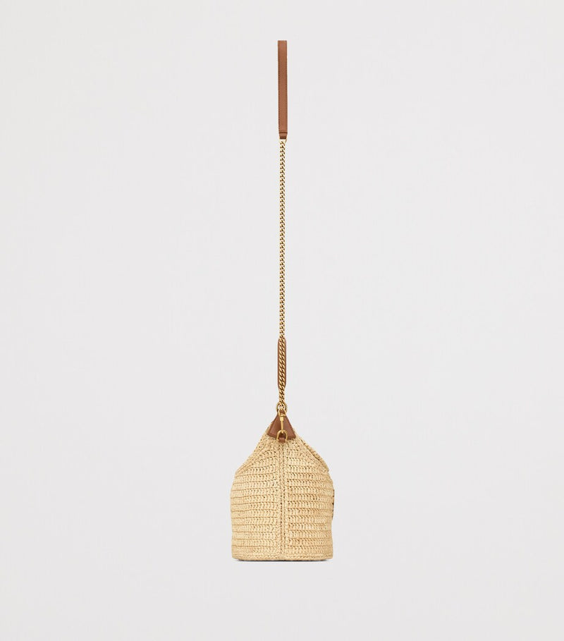 Saint Laurent raffia Gaby bucket bag with leather trims - British product