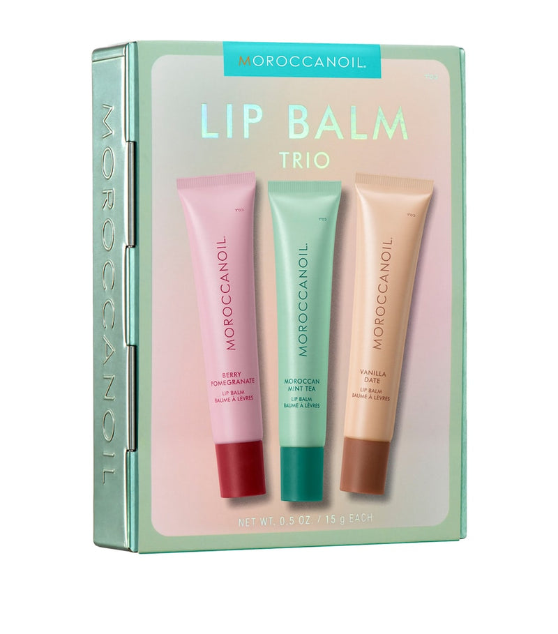 Moroccanoil lip balm trio with argan oil and peptides (British brand)