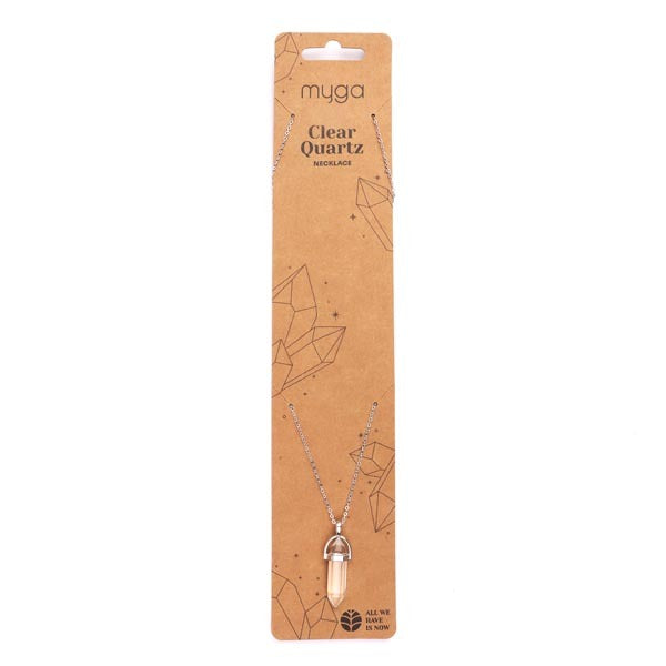 Myga clear quartz pendant silver plated chain (British brand)