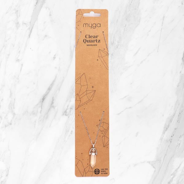 Myga clear quartz pendant silver plated chain (British brand)