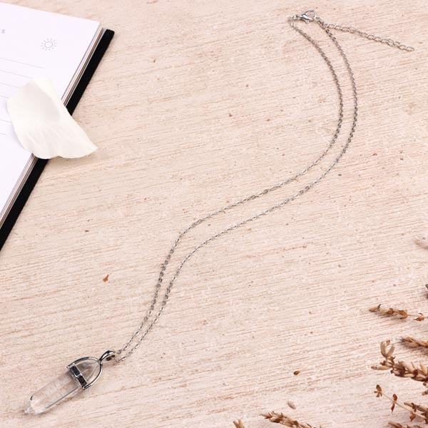 Myga clear quartz pendant silver plated chain (British brand)