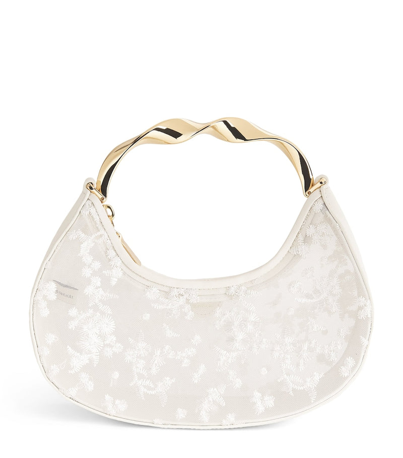 Simkhai Nixi embroidered mesh clutch bag, imported from the UK