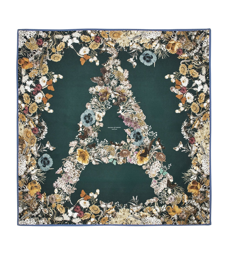 Aspinal of London silk floral monogram scarf 90x90cm (British brand)