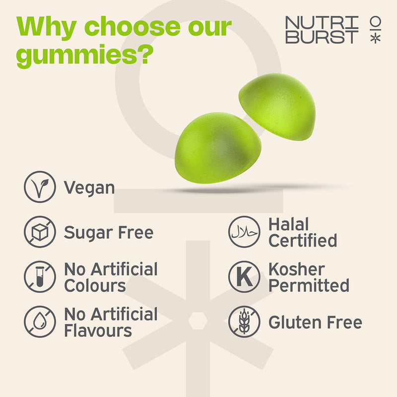 Nutriburst Nutri Greens gummies vitamins B D turmeric 60 gummies (British brand)