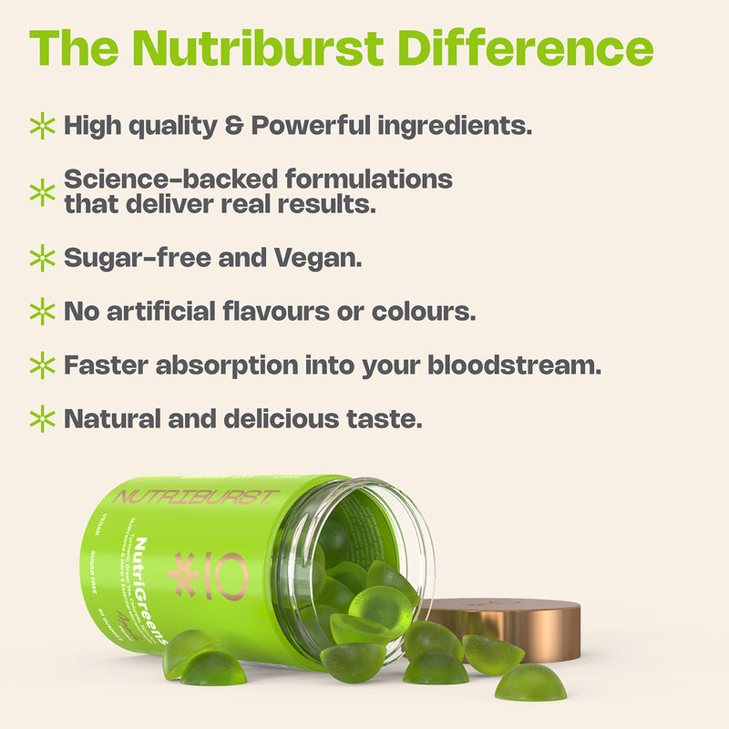 Nutriburst Nutri Greens gummies vitamins B D turmeric 60 gummies (British brand)