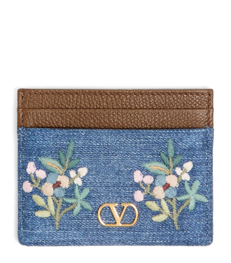 Valentino Garavani denim-leather VLogo signature card holder, UK version