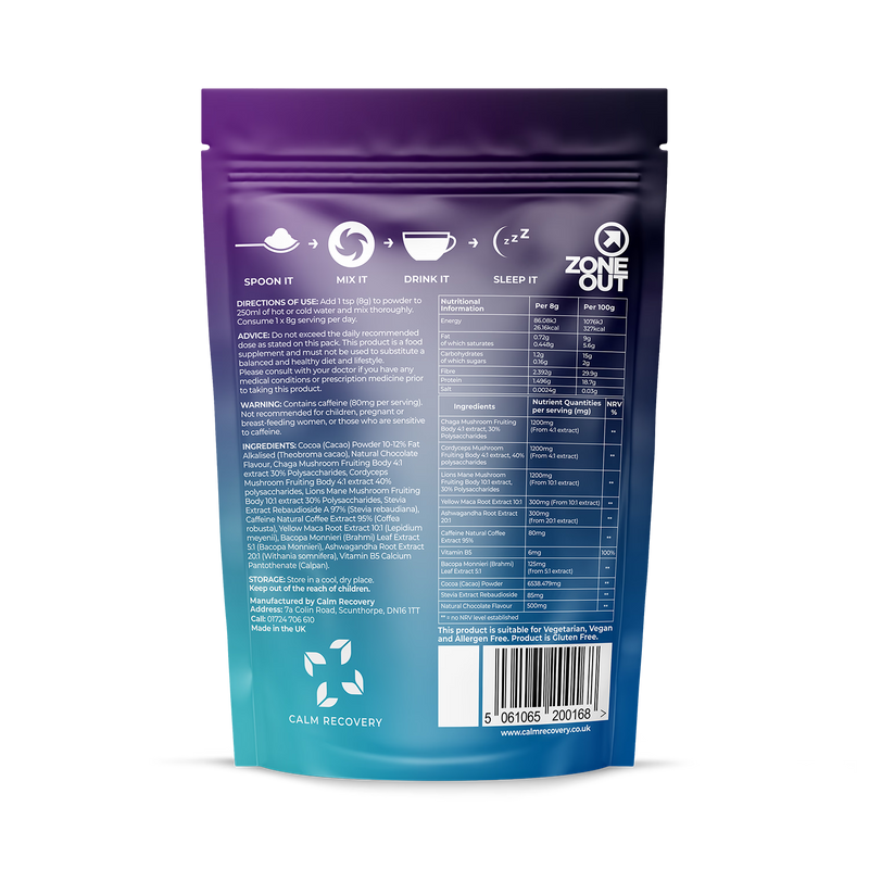 Calm Recovery mushroom hot chocolate blend 240g - British product