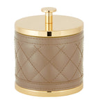 Riviere small quilted round box with leather and brass accents, imported from the UK