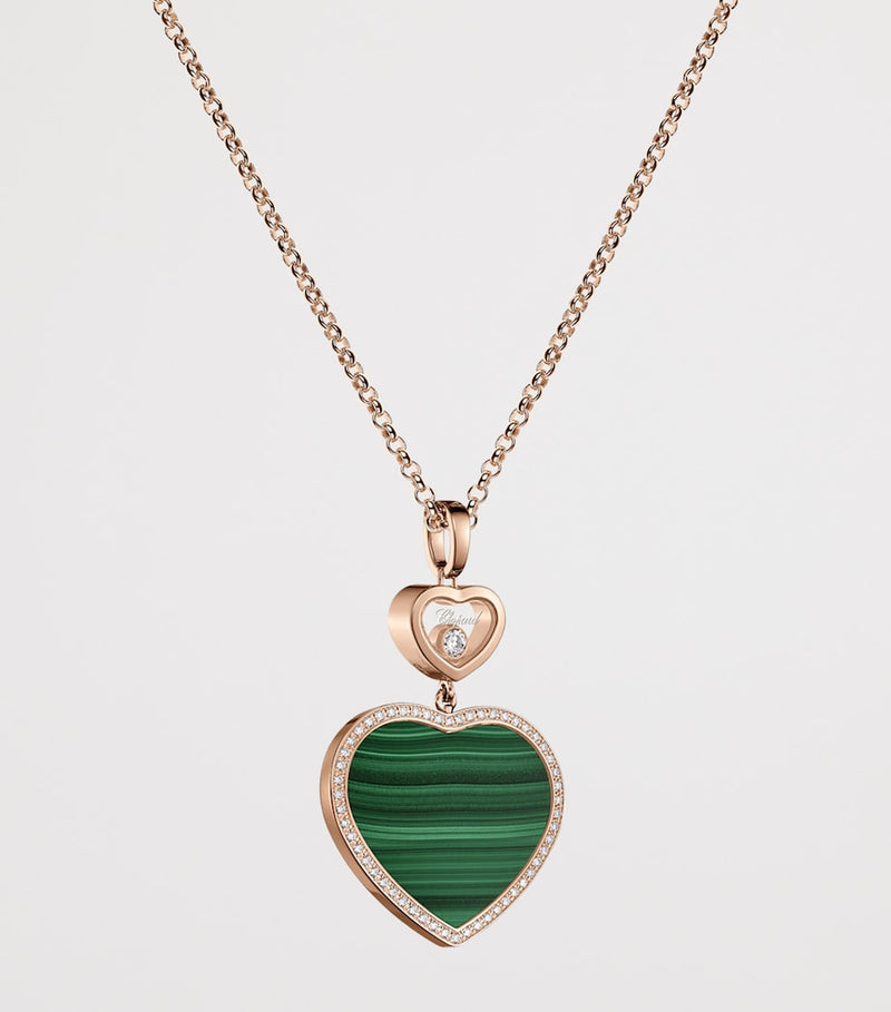 Chopard Happy Hearts pendant necklace in rose gold with diamond and malachite, imported from the UK