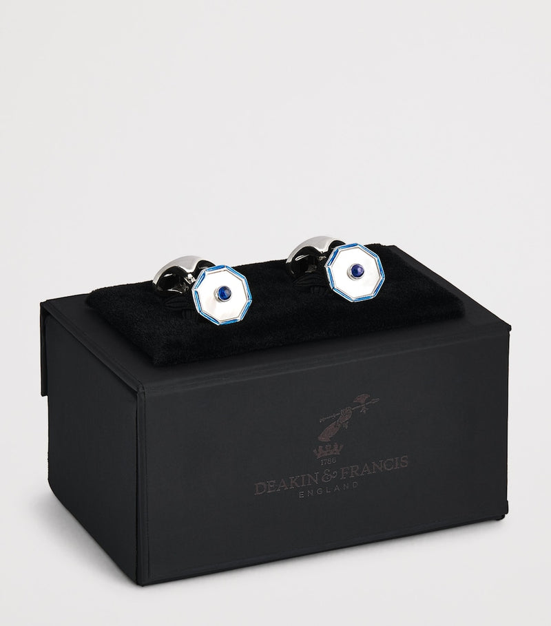 Deakin & Francis sterling silver hexagonal sapphire cufflinks, UK version