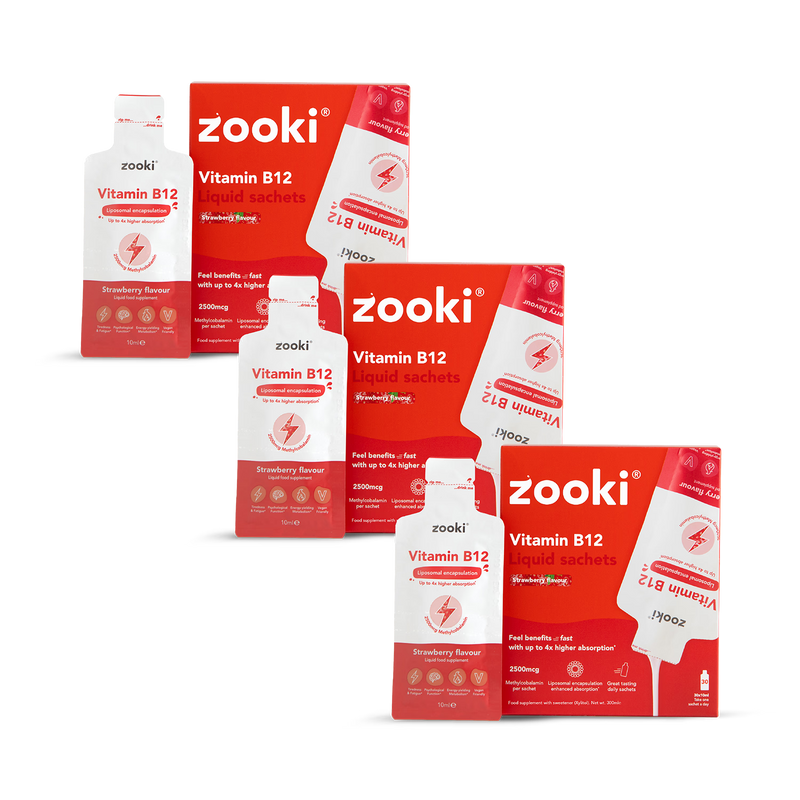 Zooki Liposomal Vitamin B12 Strawberry 90 Sachets, imported from the UK