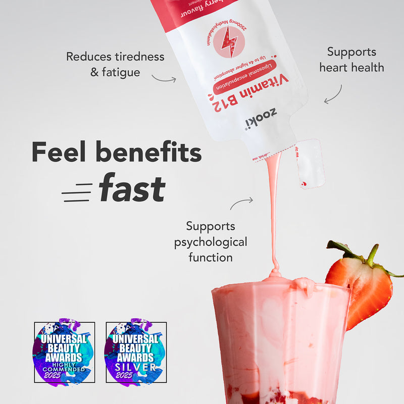 Zooki Liposomal Vitamin B12 Strawberry 90 Sachets, imported from the UK