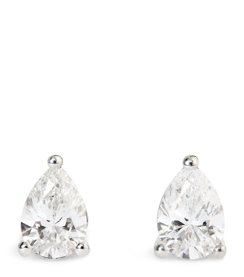 Harrods white gold diamond pear stud earrings 1.00ct (British brand)