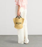 Balmain mini crochet woven tote bag with logo, UK version