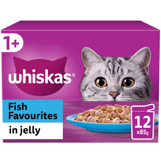 Whiskas 1+ Fish Favourites Adult Wet Cat Food Pouches in Jelly 12x85g GOODS Sainsburys   