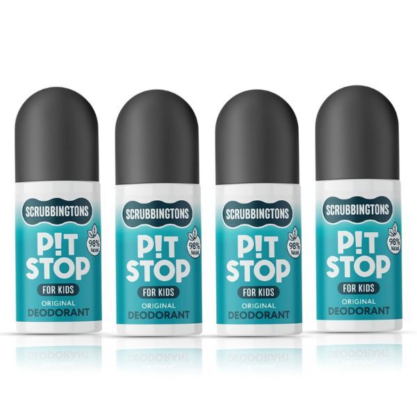Scrubbingtons Pit Stop Kids Deodorant Original Fresh 75ml x 4 (British brand)