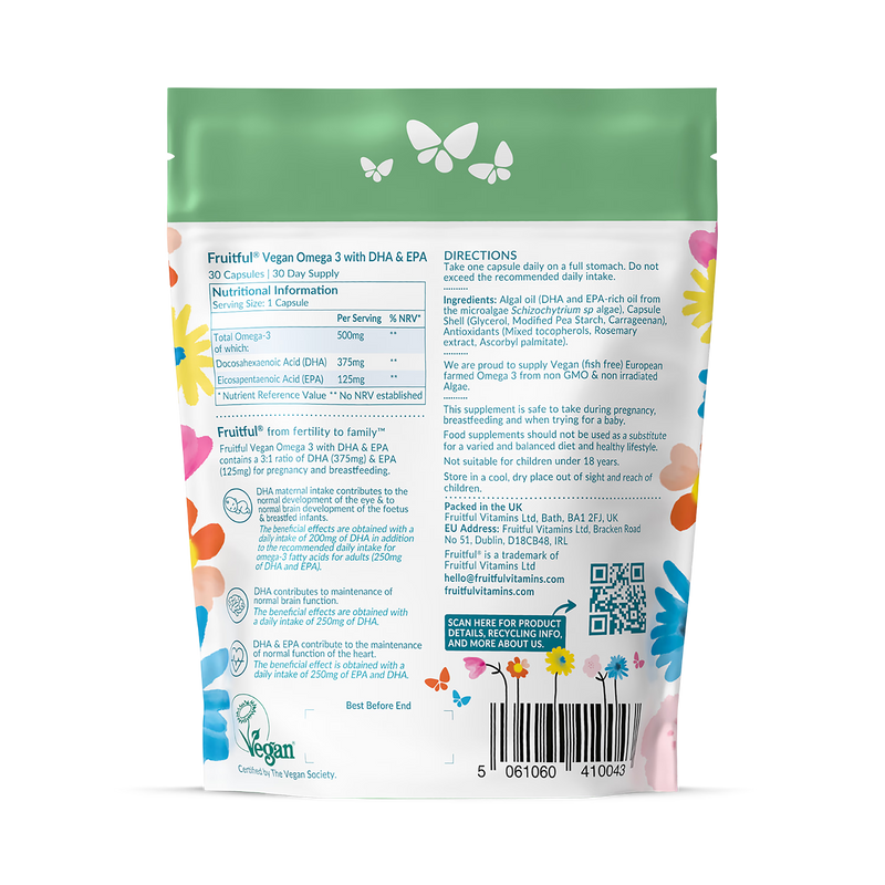 Fruitful Vegan Omega-3 DHA + EPA softgels 30 count, UK version