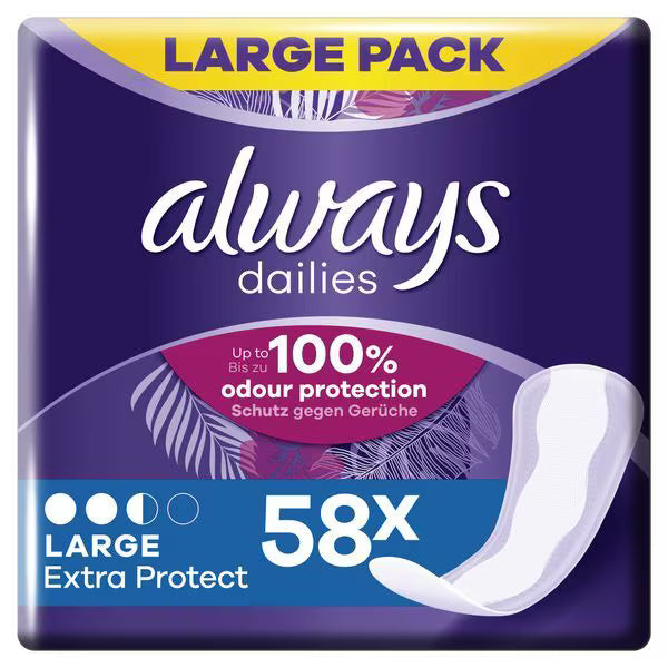 Always Dailies panty liners extra protect long 58 pack - British product