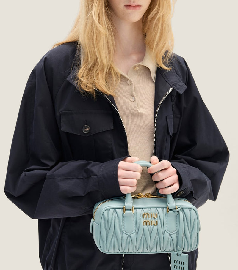 Miu Miu Arcadie top-handle bag matelassé leather, imported from the UK