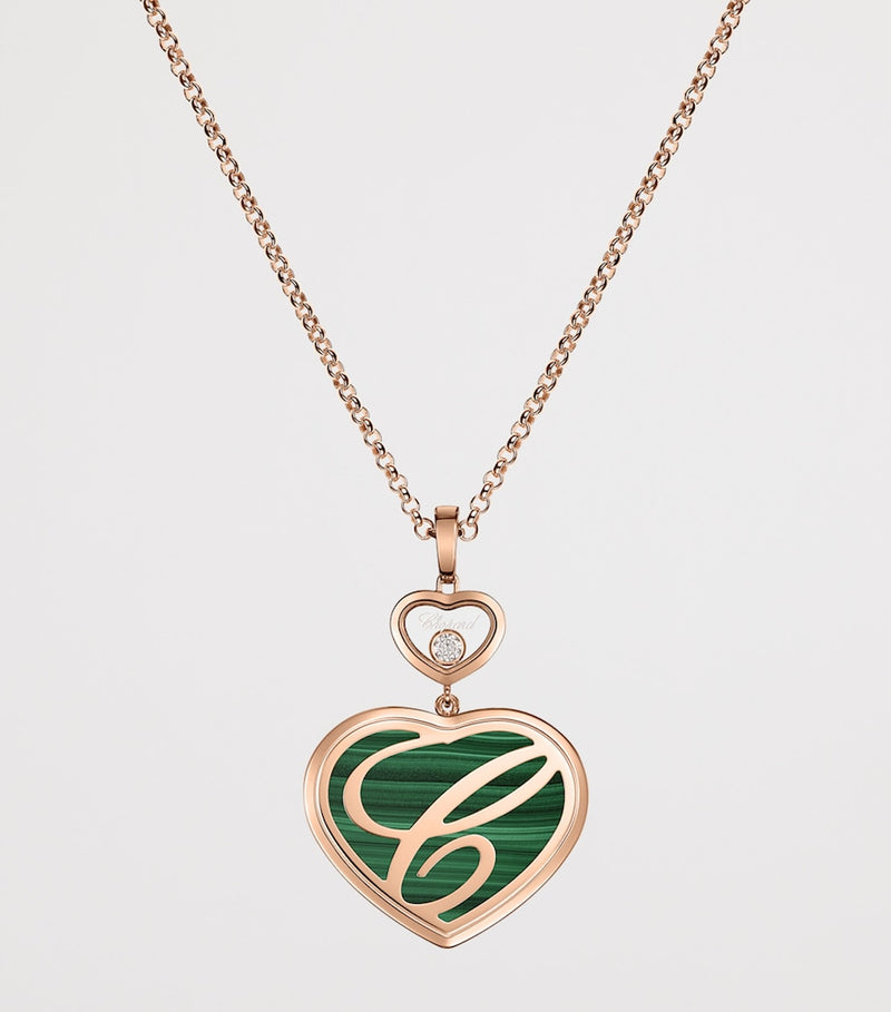 Chopard Happy Hearts pendant necklace in rose gold with diamond and malachite, imported from the UK