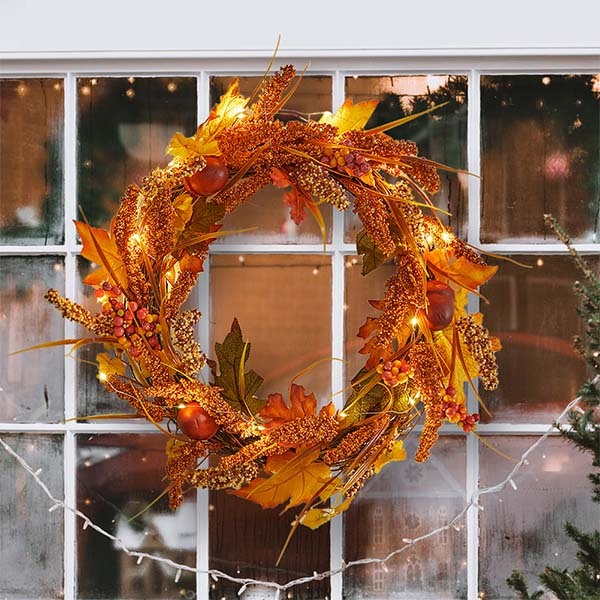 Livingandhome Autumn Wreath Golden Sorghum 50cm, imported from the UK