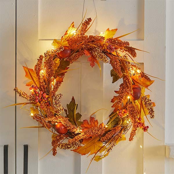 Livingandhome Autumn Wreath Golden Sorghum 50cm, imported from the UK
