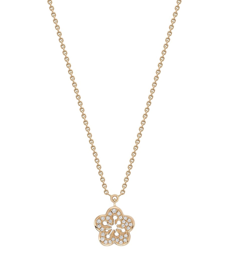 Boodles mini rose gold and diamond blossom pendant necklace, UK version