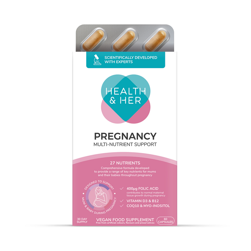 Health & Her pregnancy multivitamin supplement 60 capsules, imported from the UK