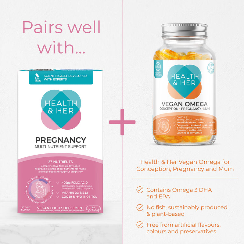 Health & Her pregnancy multivitamin supplement 60 capsules, imported from the UK