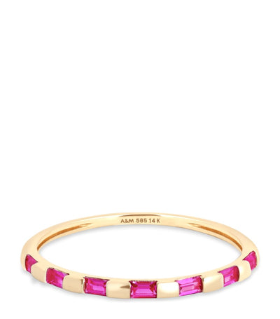 Harrods Astrid & Miyu Yellow Gold and Pink Sapphire Baguette Ring- Buy online at McGrocer