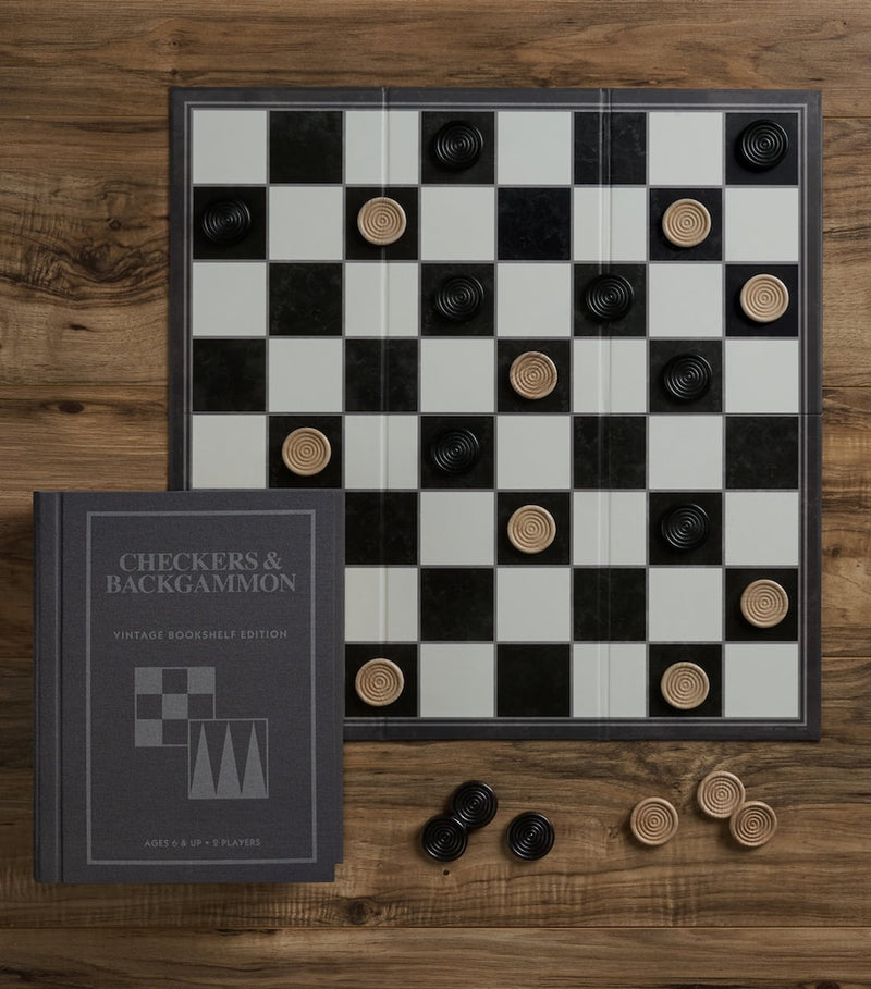 Vintage Bookshelf checkers and backgammon board game (British brand)