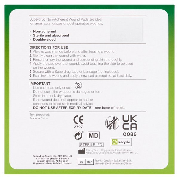 Superdrug Non-Adherent Wound Pad Large 8.5cm x 6cm X 5 GOODS Superdrug