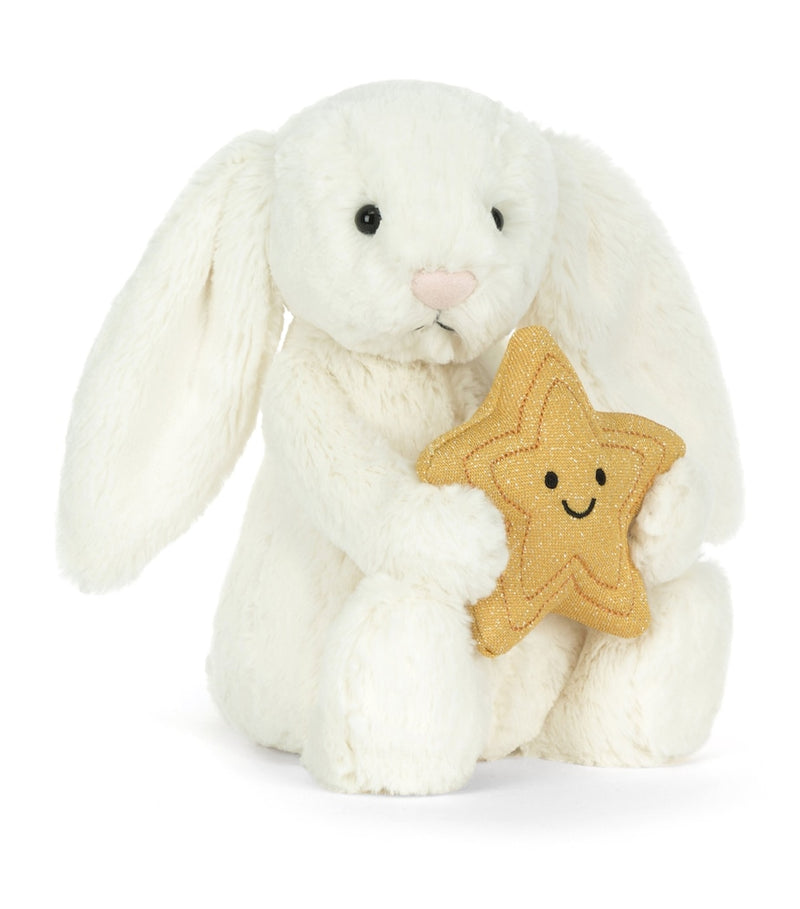 Jellycat cream bunny soft toy 31cm with star, imported from the UK