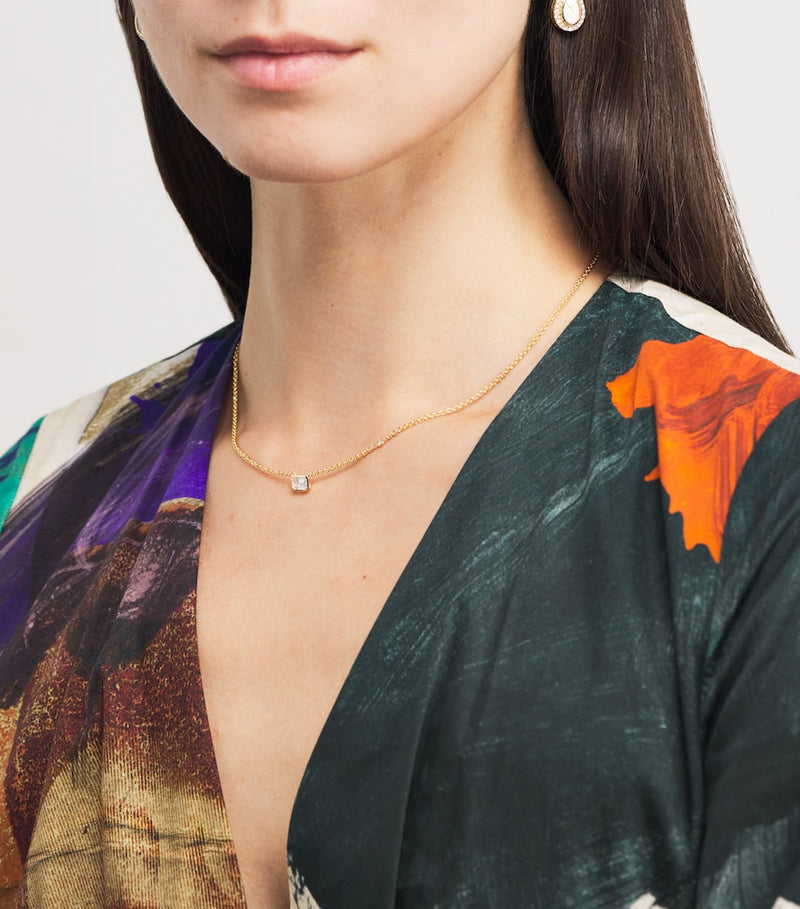 SHAY yellow gold and diamond bezel necklace (British brand)